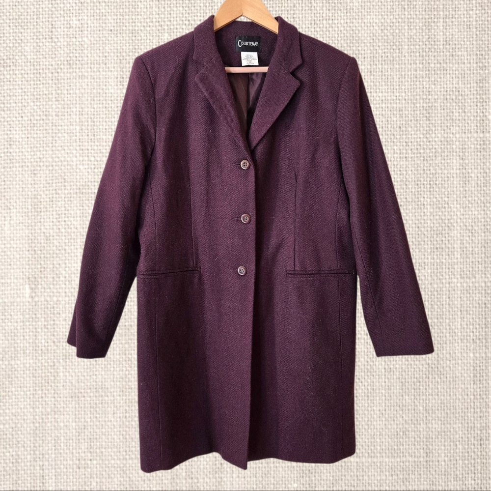 Vintage Wool Blazer Hip Length Burgundy Y2K Dark Academia Business Casual / 12
